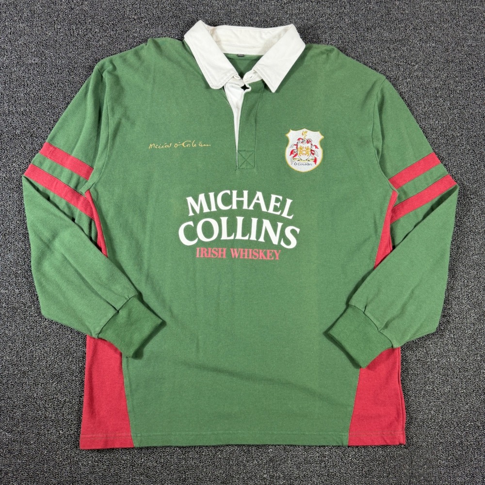 Michael Collins Irish Whiskey Rugby Shirt Men's 2XL Green Long Sleeve Big Fellow